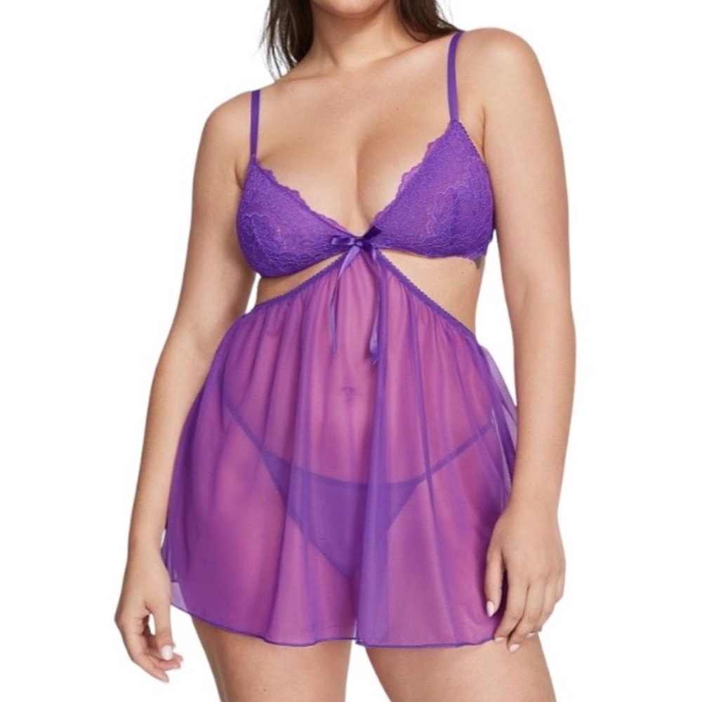 VS Very Sexy Lace Mesh Cutout Babydoll In Purple Size Small.